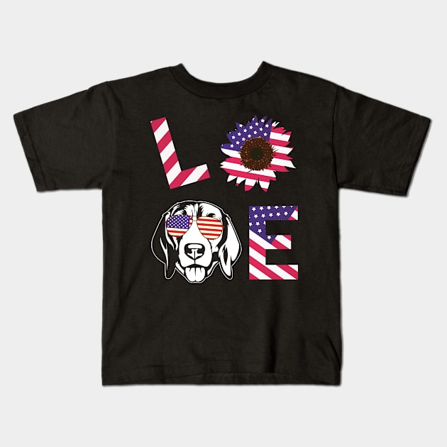 Cool US Flag Sunflowers Glasses Dog Face LOVE Beagle Dog Americans Independence USA July 4th Day Kids T-Shirt by Cowan79